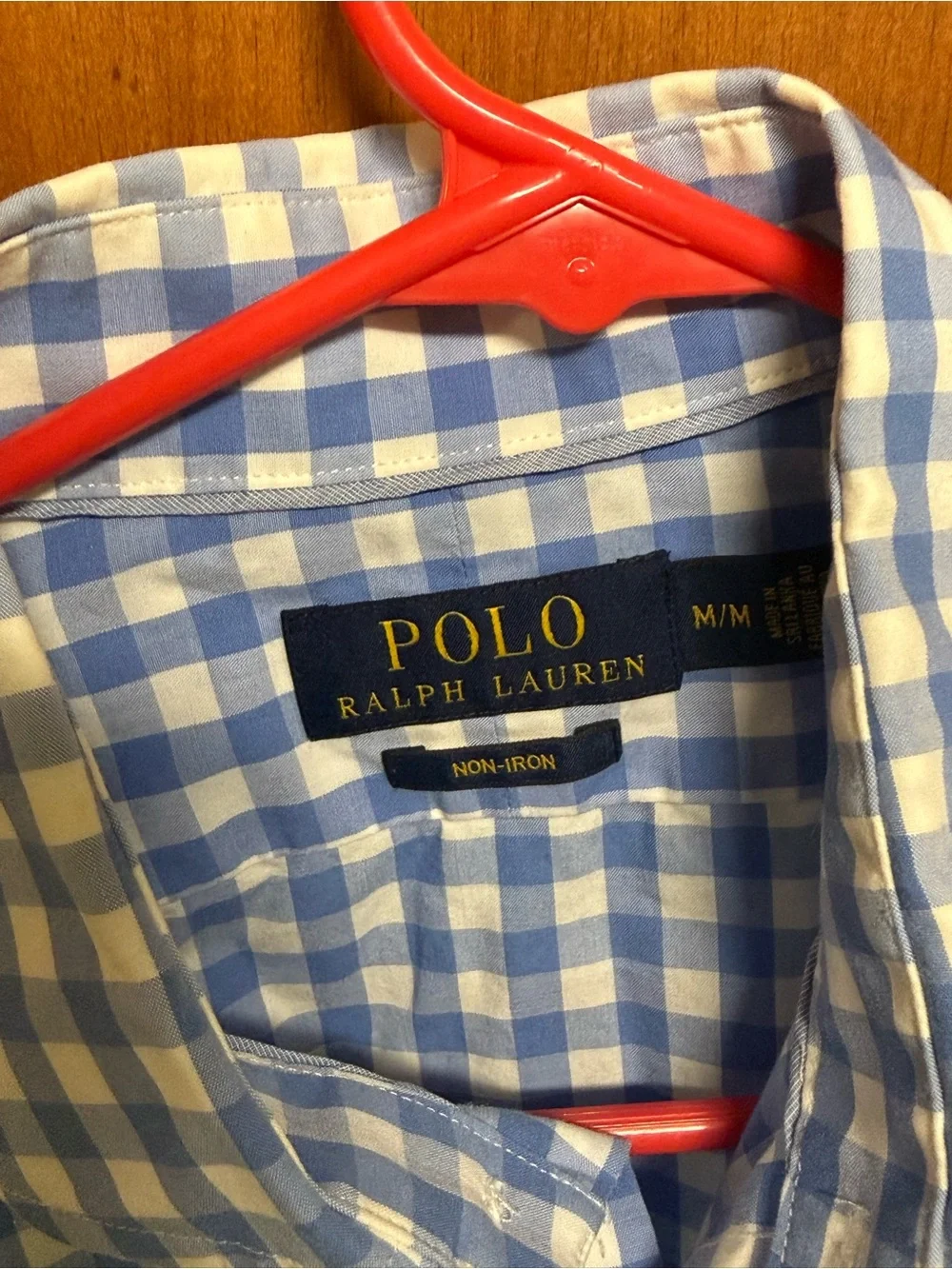 Polo Ralph Lauren Men’s Blue Gingham Check Shirt M Non-Iron